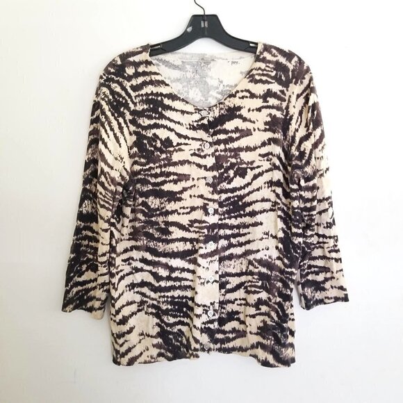 Talbots Zebra Animal Print Button Front Cardigan L - Picture 1 of 8